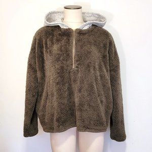 Sweatshirt Green Minkee and Grey with HOOD Pockets Pullover M